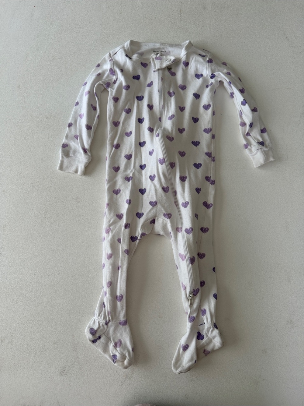 Member’s Mark - White Footed One-Piece Pajama with Purple Hearts